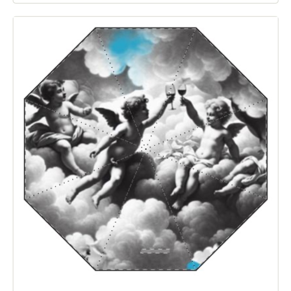 Umbrella Cherubs celebrating in the clouds. Celebrate a rainy day with them!